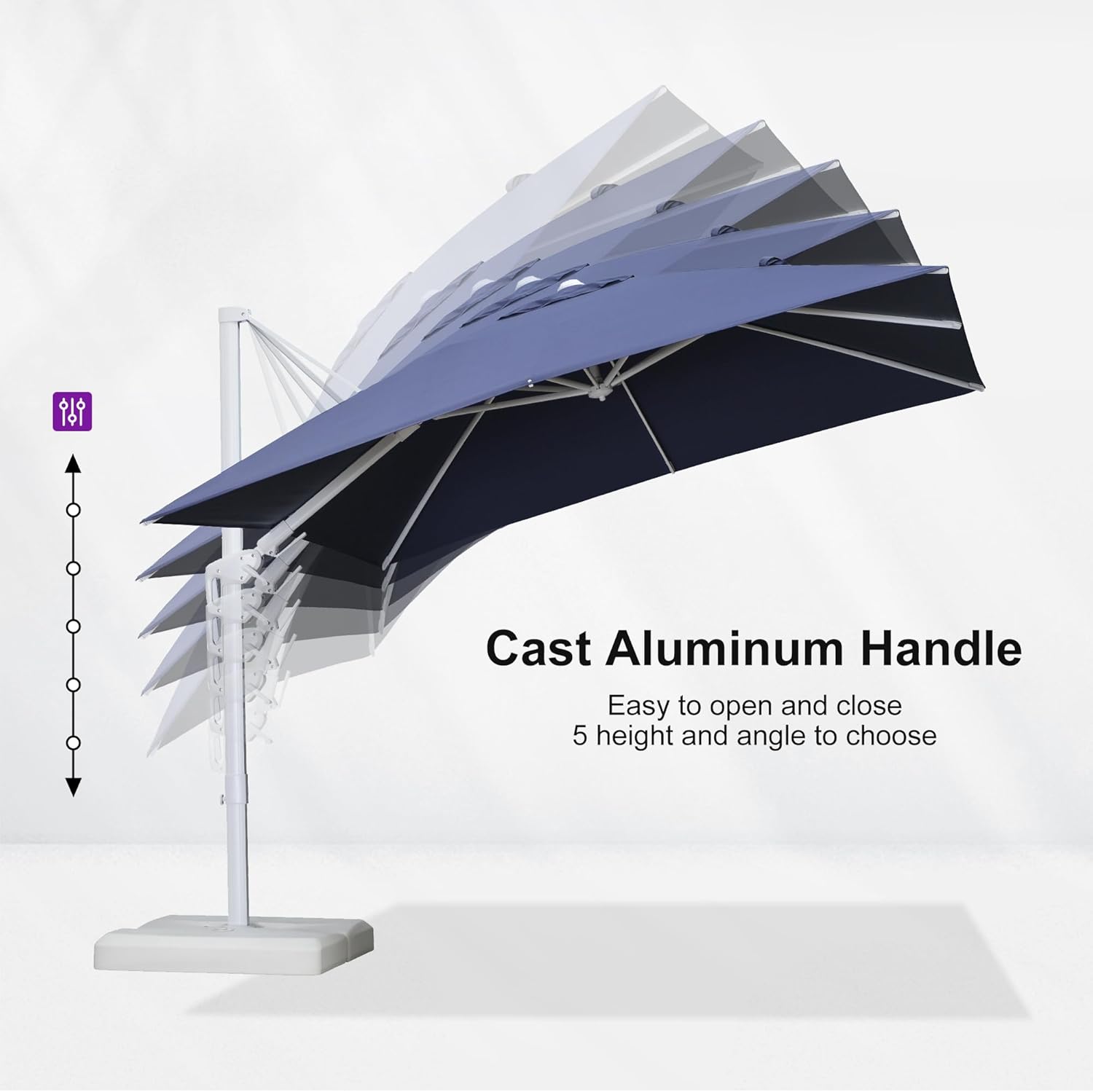 PURPLE LEAF 10 FT Right-left Tilt White Cantilever Umbrella with Base Patio Outdoor Swivel Umbrellas with Aluminum Tilt Offset Umbrella with 360° Rotation for Deck Pool, Navy Blue