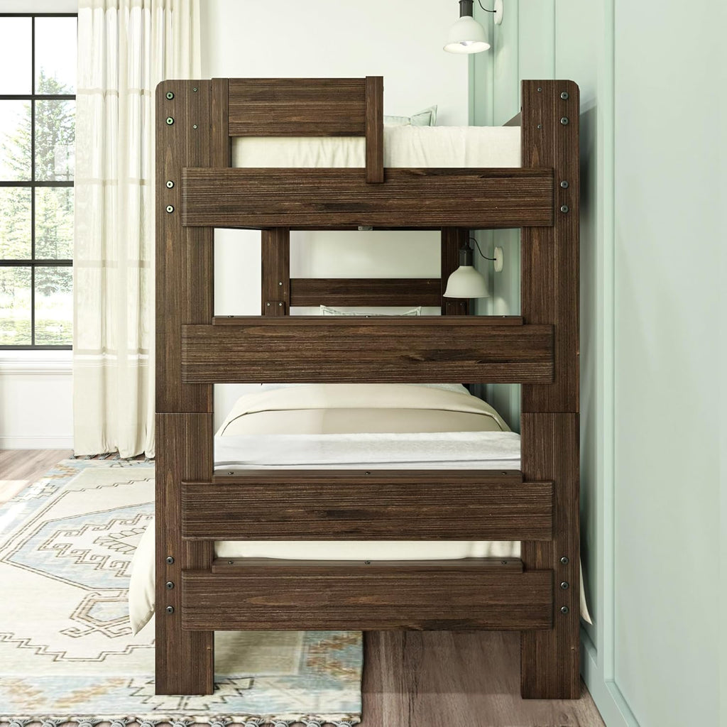 Max & Lily Bunk Bed, Twin-Over-Twin Bed Frame For Kids, Solid Wood Bunk Bed for Kids, No Box Spring NeededBarnwood Brown