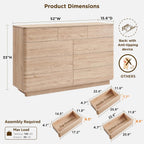 JXQTLINGMU 9 Drawer Dresser for Bedroom, 52" Wide Modern Wood Dressers with Push-to-Open Drawers for Closet Storage, Chest of Drawers TV Stand for Living Room & Hallway, Curved Profile, Natural