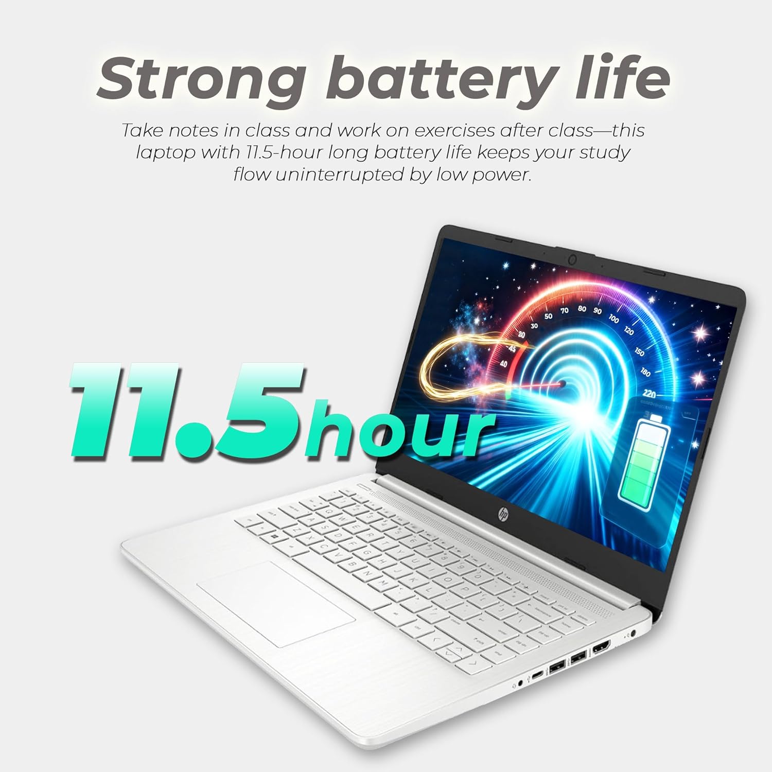 HP 14" Laptop  Intel Dual-Core CPU  8GB RAM  256GB SSD  Soft White Finish  HD Display  Windows 11  Microsoft 365 Web Apps with 1TB OneDrive