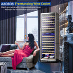 AAOBOSI Wine Cooler Refridgerator 24 Inch, 176 Bottles Dual Zone Wine Fridge with Double-Layer Tempered Glass Door and Temperature Memory Fuction,Built-in or Freestanding.
