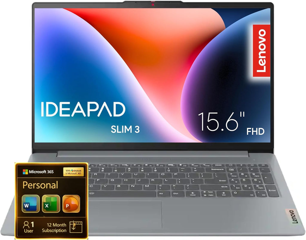 Lenovo IdeaPad Slim 3i - 15.6“ FHD Dispaly - Intel 4 Cores - Microsoft 365 Included - 1.1TB Storage | 128GB SSD and 1TB Cloud  Military-Grade  no Mouse | Learn  Work  Quality and Stream