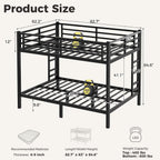 Queen Over Queen Bunk Bed Frame, Heavy Duty Metal Loft Bed for Adults/Teens, 400/600LB Capacity w/Ladder & Guardrail, Noise-Free Steel Slats, No Box Spring Required, Black