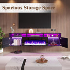 Floating TV Stand with 36" Electric Fireplace, 70 inch Wall Mounted Electric Fireplace Entertainment Center with Storage Space, TV Stand for Living Room for TVs Up to 80", All Black