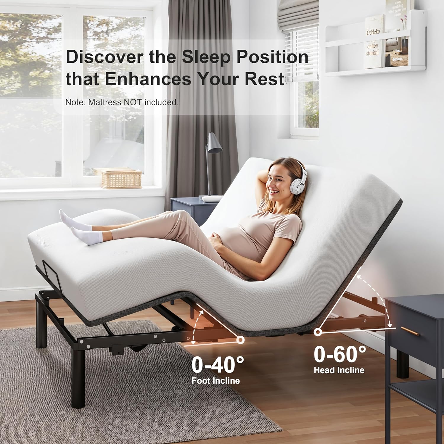 GOLDORO Queen Size Adjustable Bed Frame, Electric Bed Base, Wireless Remote Control, Whisper Quiet Durable Motor, Independent Head and Foot Incline, Fabric Covered