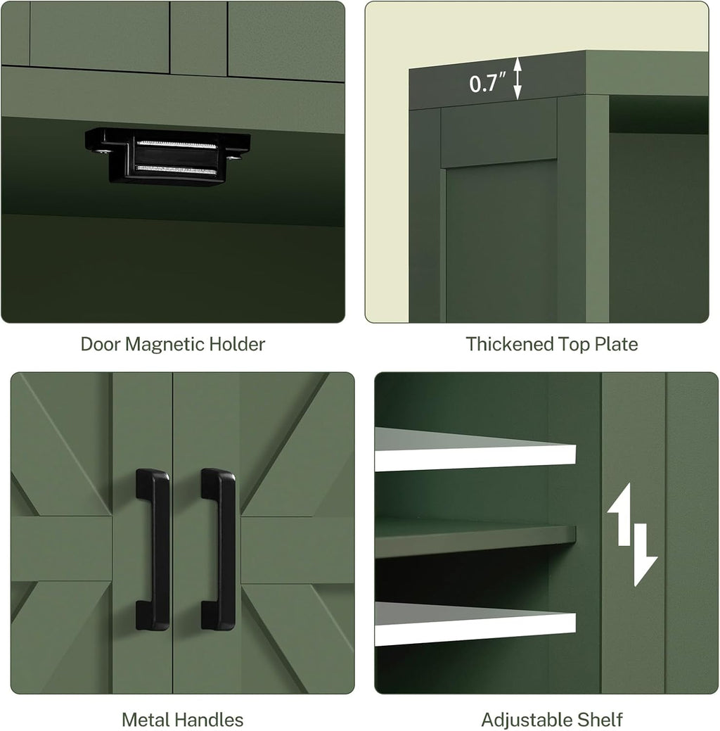 TEENFON Bathroom Cabinet with Adjustable Shelf & 2 Drawers, Farmhouse Storage Cabinet with 2 Doors, Kitchen Storage Cabinets for Living Room, Entryway, Home Office, Forest Green