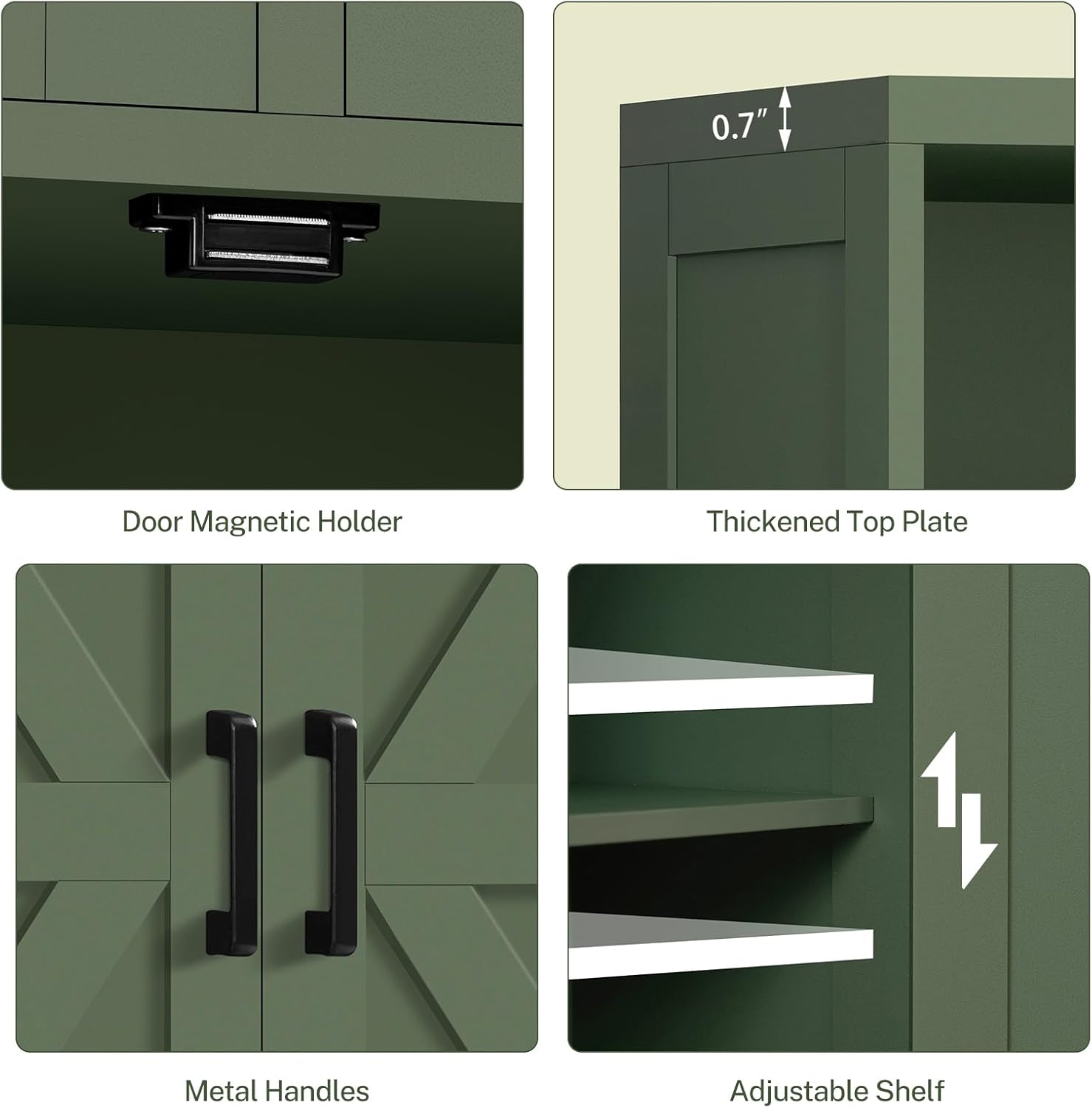 TEENFON Bathroom Cabinet with Adjustable Shelf & 2 Drawers, Farmhouse Storage Cabinet with 2 Doors, Kitchen Storage Cabinets for Living Room, Entryway, Home Office, Forest Green