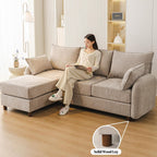 86'' Sectional Couches, L Shaped Couch with Movable Chaise Lounge,Comfy 3 Seats Sofa with Thick Cushion,Wood Legs,2 Throw Pillows,Sectional for Living Room,Bedroom,Apartment,Chenille,Khaki