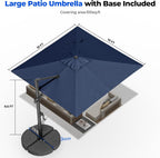 HOMSHADE 10x10 FT Cantilever Patio Umbrella Outdoor with Base- Large Offset Heavy-Duty Aluminum Umbrella with 360° Rotation, 6 Tilts, Windproof, 3-Year Fade Resistance for Pool Deck, Square, Navy Blue