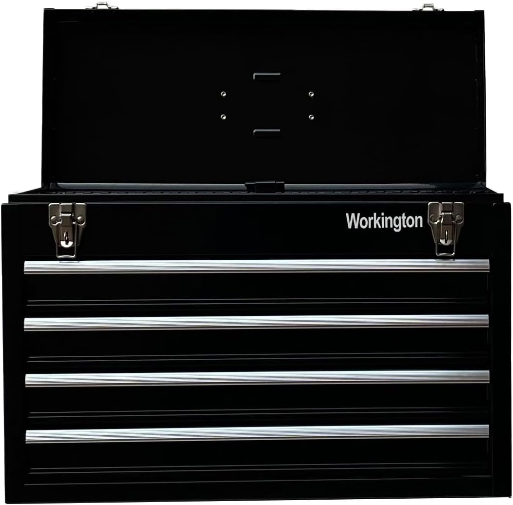 Workington Portable Metal Tool Chest with 4 Drawers, 20" 4-Drawer Tool Chest Cabinet with Ball Bearing Drawer Slides, Steel Tool Storage Box Organizer 4004 Black