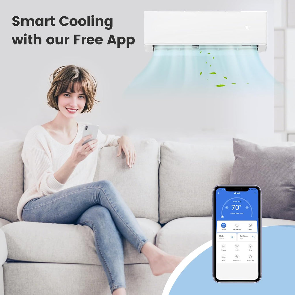 SIMOE 36000 BTU Tri 3 Zone Multi Zones Mini Split AC Heat Pump Full Set, Mini Split Air Conditioner, Wifi-Enabled 23 SEER2, 9k+9k+12k BTU, 208-230V, Ductless Energy Star, Installation Kit