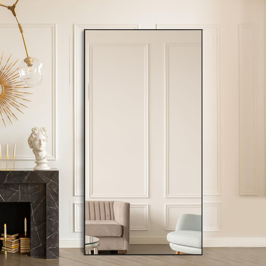 Beauty4U 76" x 34" Large Full Length Mirror with Stand, Black Wall Mounting Full Body Tempered Mirror for Living Room, Bedroom