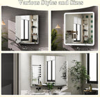LED Bathroom Medicine Cabinet with Mirror, 36 Inch x 32 Inch Bathroom Mirror Cabinet with Door & Adjustable Shelves, Surface Mount or Recess Installation