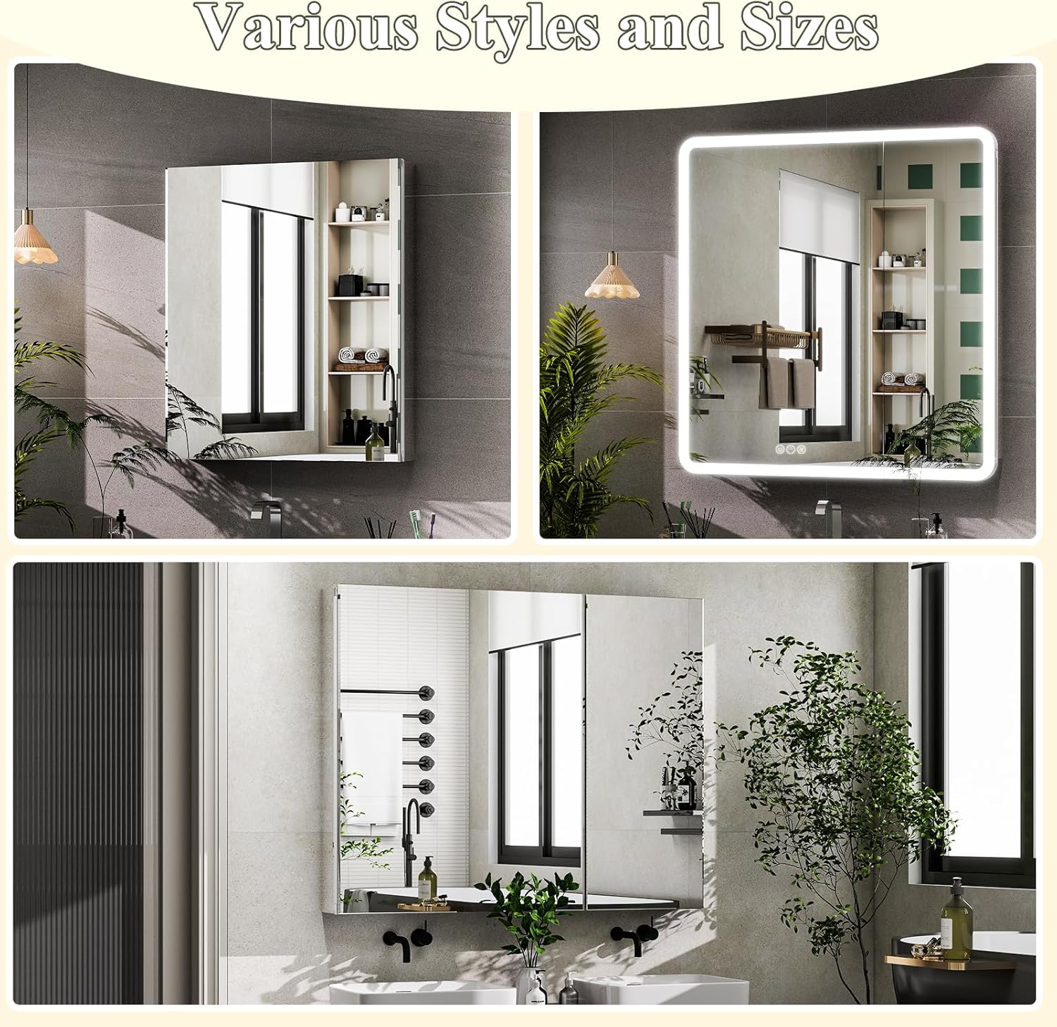 LED Bathroom Medicine Cabinet with Mirror, 36 Inch x 32 Inch Bathroom Mirror Cabinet with Door & Adjustable Shelves, Surface Mount or Recess Installation