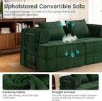 6-in-1 Convertible Sleeper Sofa Bed, Corduroy Folding Mattress Couch with Fixed-Shape Frame, Modular Foldable Boneless Couch, Loveseat Couches with 2 Pillows, for Living Room, Bedroom, Green