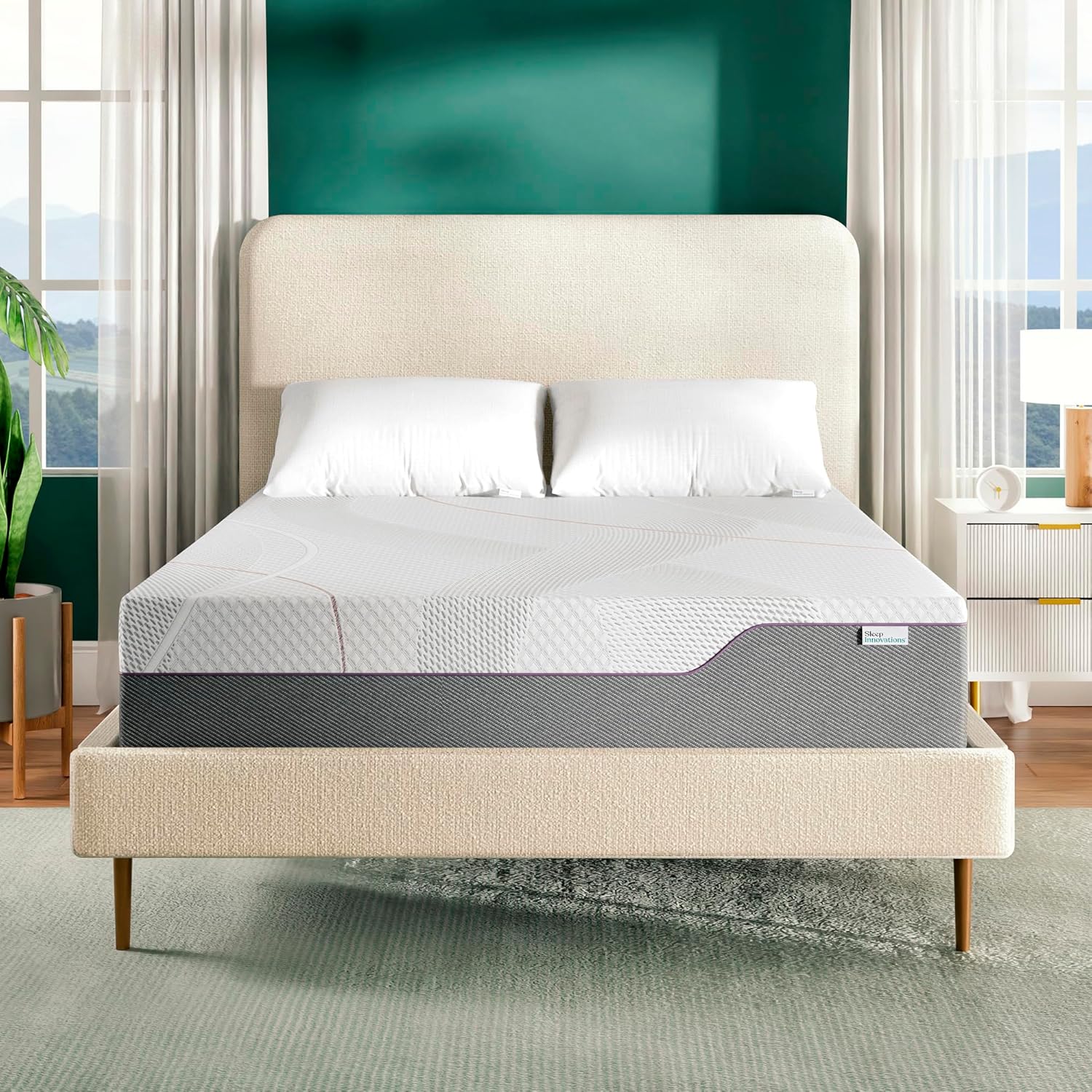 Sleep Innovations Marley 12 Inch Green Tea Gel Memory Foam Mattress, King Size, Bed in a Box, Medium Firm Feel