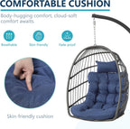 LEYCAY Hanging Egg Chair with Stand, Outdoor Indoor Swing Egg Chair with Cushion, Wicker Hammock for Patio, Bedroom 350 LBS Capacity-Dark Blue