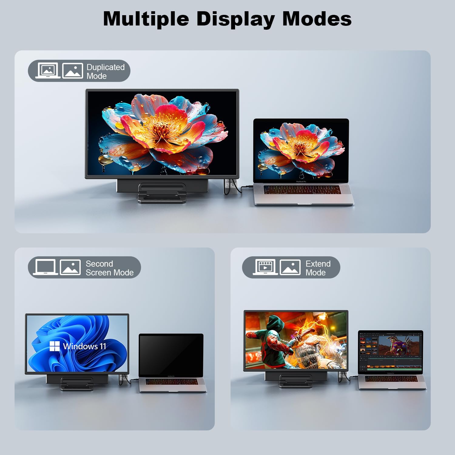 24" Large Portable Monitor  1080P FHD 100Hz Laptop Screen Extender  125% sRGB IPS Monitor Extender  USB C HDMI Office Gaming with Detachable Stand  Travel monitor for Window MAC Phone Xbox Switch