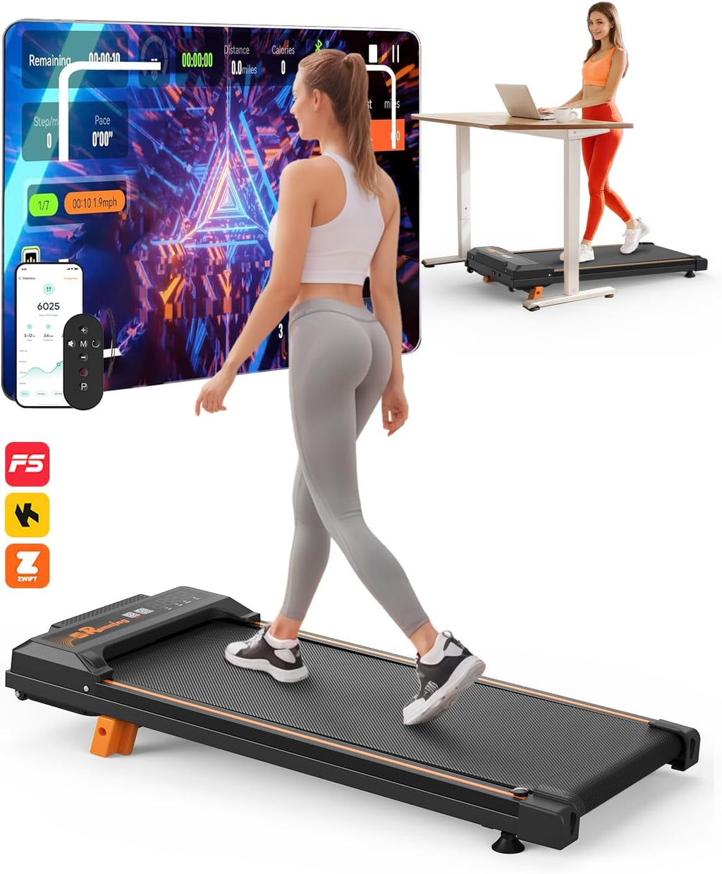 Walking Pad for Home, 10% Incline, Under Desk Treadmill, 0.5-4.0 MPH Speed, 300 LBS Weight Capacity, Bluetooth APP Control, Portable Under Desk Treadmill with Remote Control