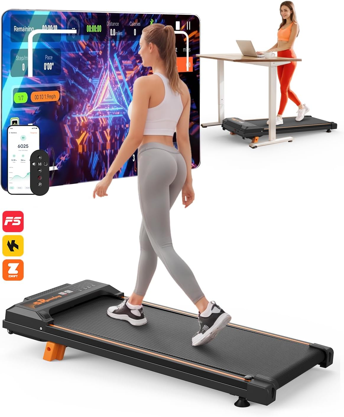 Walking Pad for Home, 10% Incline, Under Desk Treadmill, 0.5-4.0 MPH Speed, 300 LBS Weight Capacity, Bluetooth APP Control, Portable Under Desk Treadmill with Remote Control