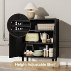 Rattan Storage Cabinet, Boho Accent Cabinet with Double Doors, Small Freestanding Sideboard for Hallway, Laundry Room,Kitchen, Dining Room, Entryway (Black)