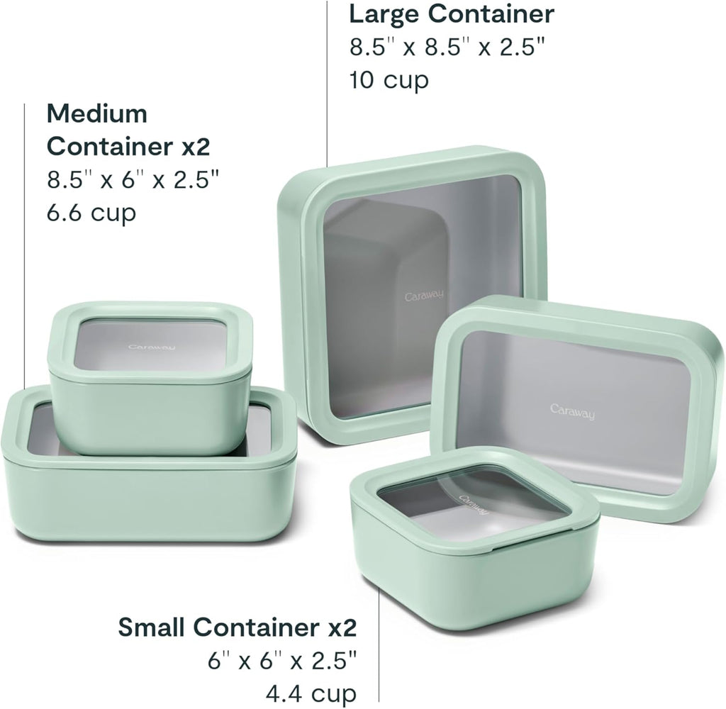 Caraway 13pc Glass Food Storage Container Set - Easy to Store, Non Toxic Lunch Box - with Glass Lids - Includes Storage Organizer - Mist