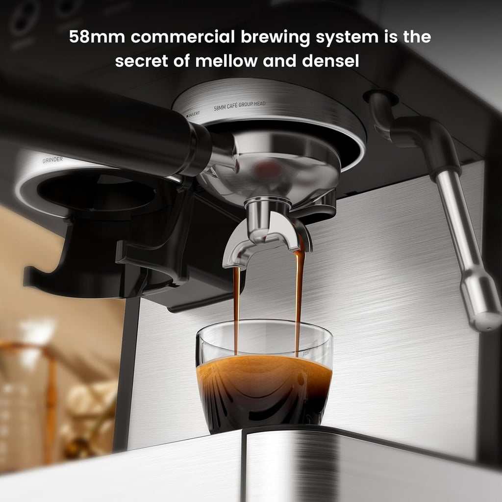Espresso Machine 15 Bar with Built-in Anti-Clog Coffee Grinder,Stainless Steel Coffee Maker with 77.8 oz Removable Water Tank for Cappuccino/Latte,Home&Office,Black