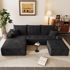 95" U-Shape Cloud Couch, Modern Modular Sectional L-Shape Sofa with Ottoman, Corduroy Upholstered Couches Deep Seat Sleeper Chaise Longue for Living Room, No Assembly Required(Black, Left Facing)