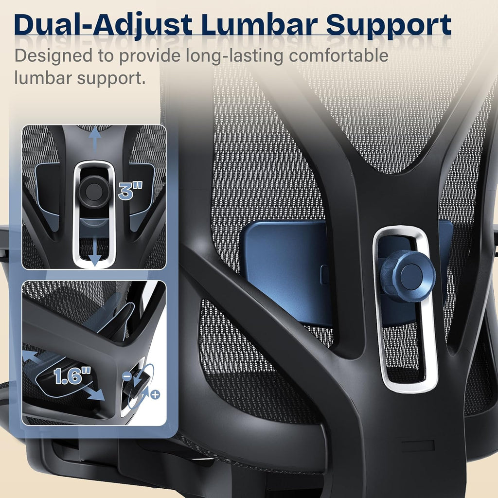 Ergonomic Office Chair, Mesh Computer Desk Chairs with Adjustable Lumbar Support, 3D Armrests, Tilt Function, Comfy Wide Seat, Swivel Executive Work Task Chair for Company and Home