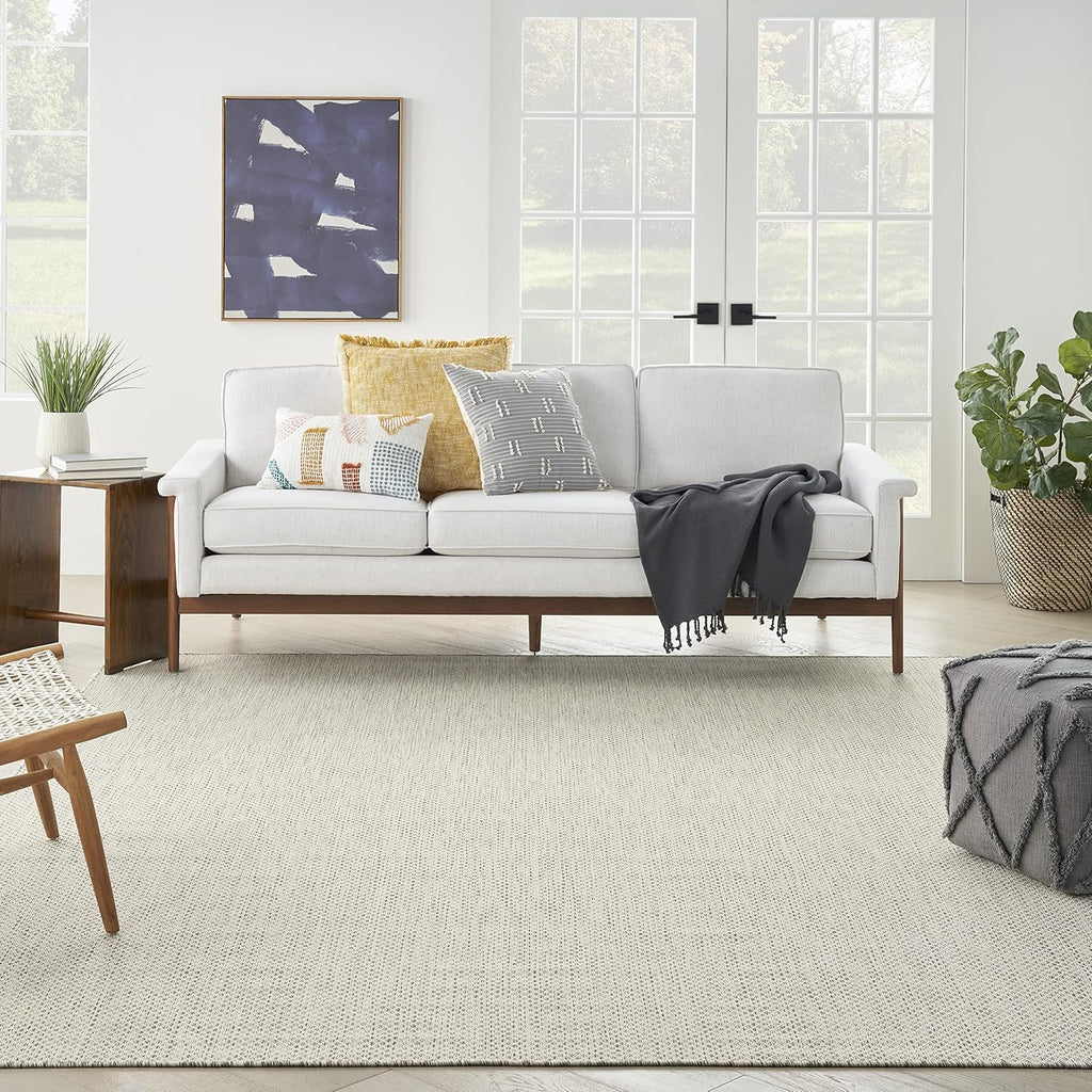 Nourison Home Courtyard Ivory Silver 9' x 12' Area Rug - Easy Clean  Non Shedding  Bed Room  Living Room  Dining Room  Kitchen (9' x 12')