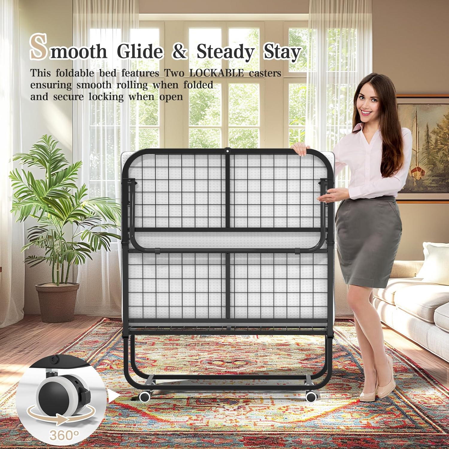75''x31'' Folding Guest Bed for Adults, Foldable Rollaway Bed with Memory Foam Mattress & Sturdy Fold Up Metal Frame for Bedroom, Office, Apartments, Space-Saving Design for Easy Storage