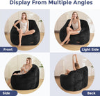 MAXYOYO Bean Bag Chair, Comfy Bean Bag Sofa with Back Support, Faux Fur Bean Bag Chair for Adults and Kids, Stuffed Floor Sofa for Living Room, Bedroom, Apartment, Black