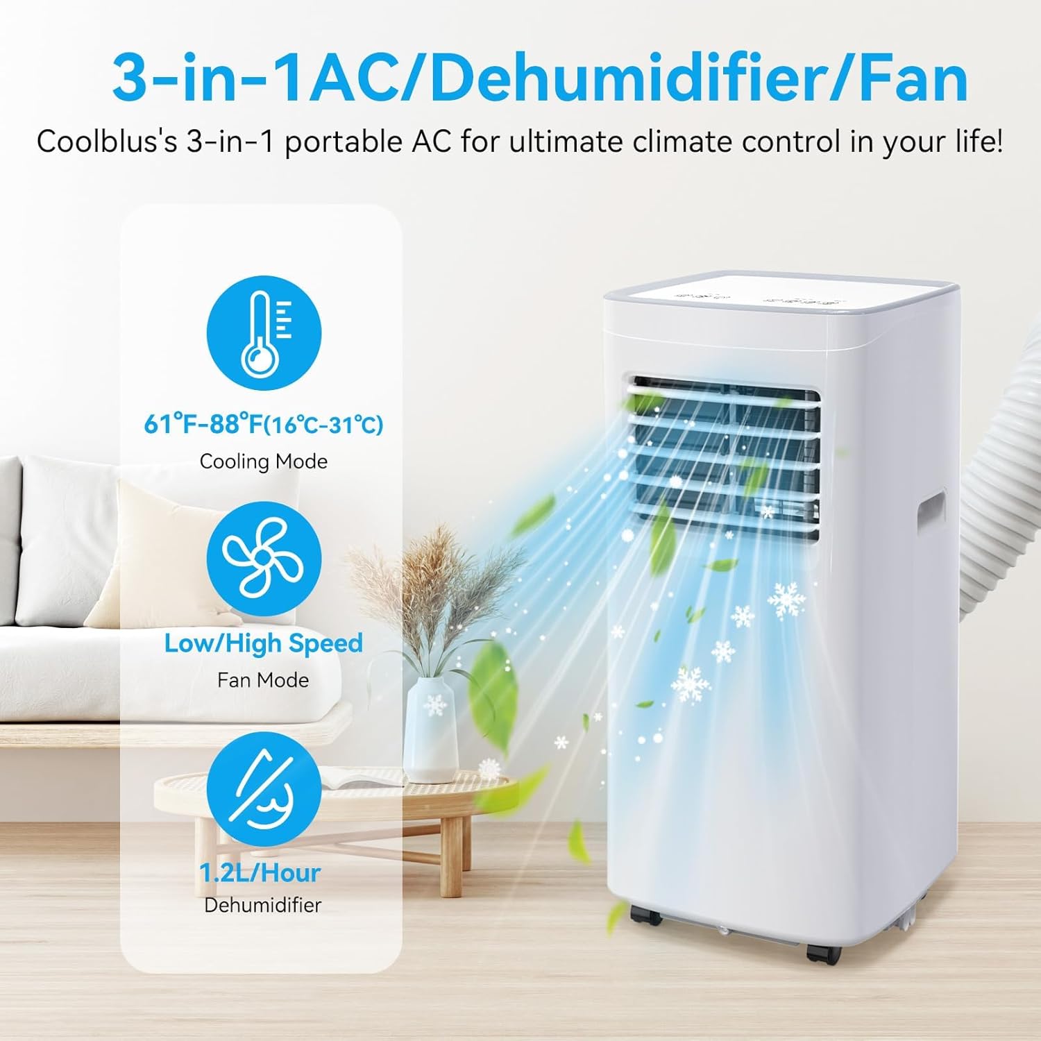 Portable Air Conditioners,8500 BTU portable ac up to 360 Sq,3 IN 1 with Remote Control,Sleep Mode, Windows kit,White