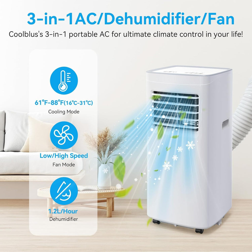 Portable Air Conditioners,8500 BTU portable ac up to 360 Sq,3 IN 1 with Remote Control,Sleep Mode, Windows kit,White