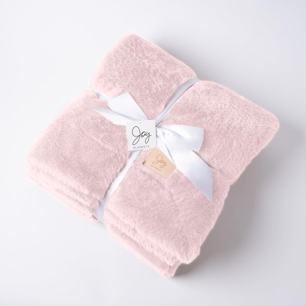Joy Blankets Large Faux Fur Blanket 60"x80" – Ultra Soft & Warm Luxury Throw for Bed & Couch – Shed-Free, Machine Washable, Oeko-TEX Certified (Boho Blush Pink)
