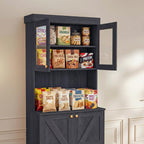 Vyre 71" Farmhouse Kitchen Pantry Cabinet Set of 3, Black Freestanding Coffee Bar Hutch with Glass Doors & Adjustable Shelves, Large Storage Cabinet with Microwave Stand for Living Room & Kitchen