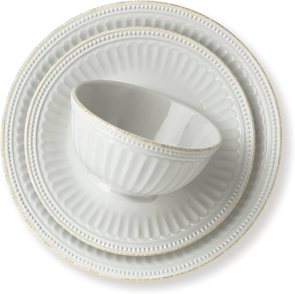 Lenox French Perle Groove 12-Piece Plate & Bowl Set, 23.05 LB, White