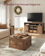 VASAGLE LIRY Collection - Farmhouse Coffee Table with Storage, Square Center Coffee Table for Living Room, with Hidden Compartment, Flip-Top Lids, Honey Brown ULCT232K41