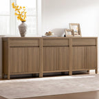 SICOTAS Fluted Buffet Cabinet with Storage - 87" Large Sideboard Modern Storage Cabinet Accent Coffee Bar Console Table with Drawers & Adjustable Shelves for Kitchen Living Room Entryway, Caramel Oak