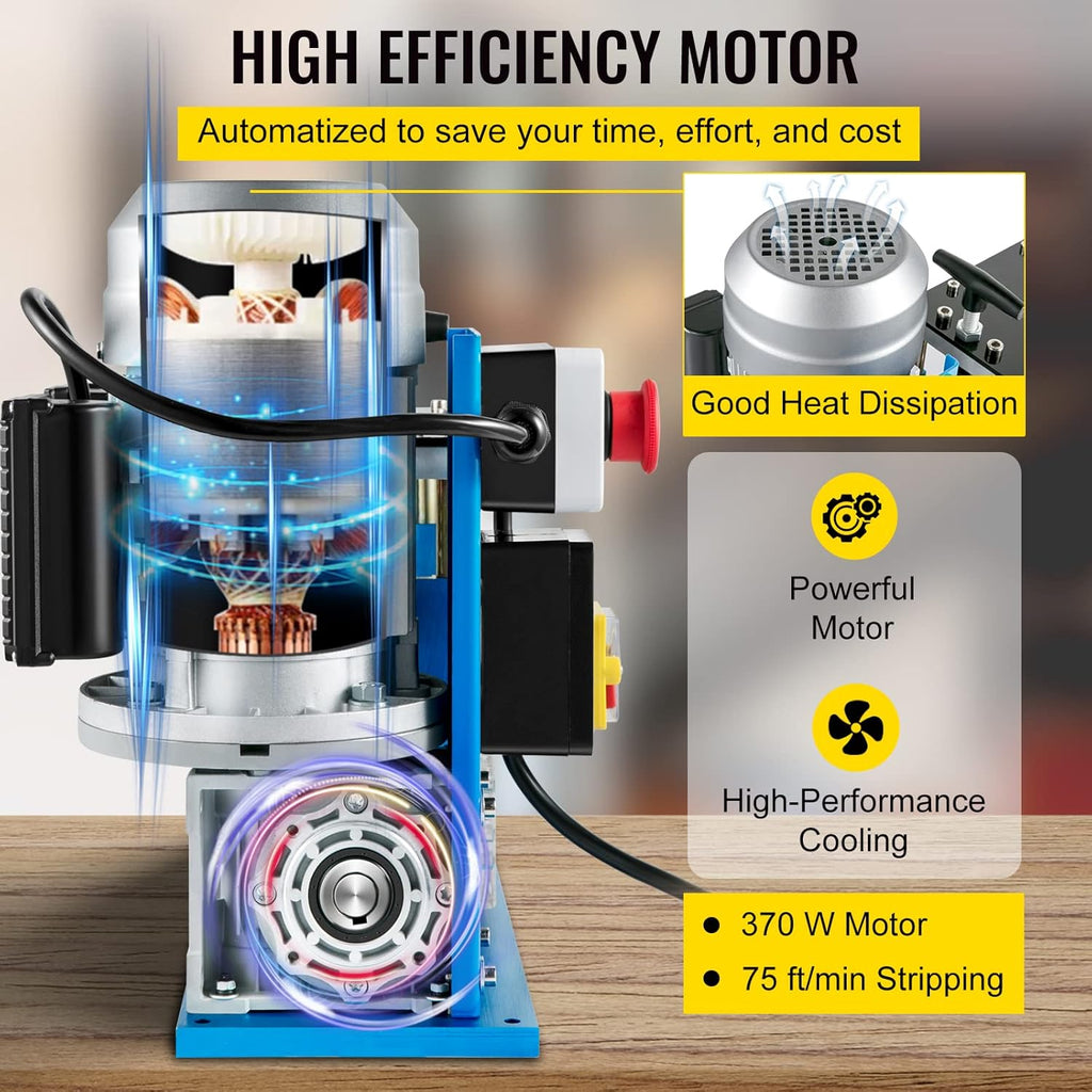 VEVOR Electric Wire Stripping Machine, 370W 0.06" - 1.5" Automatic Motorized Cable Stripper w/ 75 Feet/Minute Speed, 11 Channels 10 Blades Strip Machinery, Scrap Handling Tool for Recycling Copper