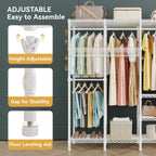 H5 Extra Large Heavy Duty Clothes Rack, Wire Garment Rack, Freestanding Clothing Rack for Hanging Clothes, Wardrobe Closet with Adjustable Shelf, 93.3" Wx15.7 Dx75.4 H, White, Load 1400 lbs