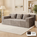 Kurhwyss 71" Corduroy Living Room Sofa, 3 Setaser Deep Seat Couch with 3 Lumbar Pillows, Comfy Boneless Sofa Modern Compressed Couch for Bedroom, Office, Apartment, No Assembly, Flat Armrests (Camel)