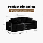 FILUXE Modular Sectional Sofa, Modern Modular Sofa Couch with Deep Seat，Comfy Cloud Couch, Sectional Couches for Living Room, Bedroom and Apartment，2-Seater，Black