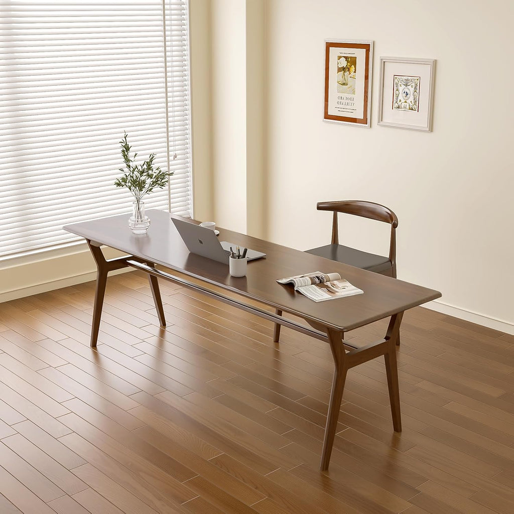 Solid Wood Study Desk - 78.8" Double Long Computer Table for Home Office, 2-Person PC Workstation, Walnut
