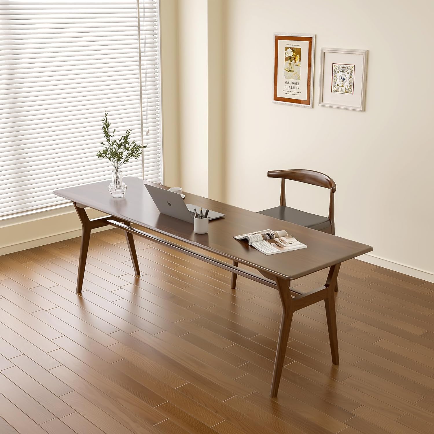 Solid Wood Study Desk - 78.8" Double Long Computer Table for Home Office, 2-Person PC Workstation, Walnut