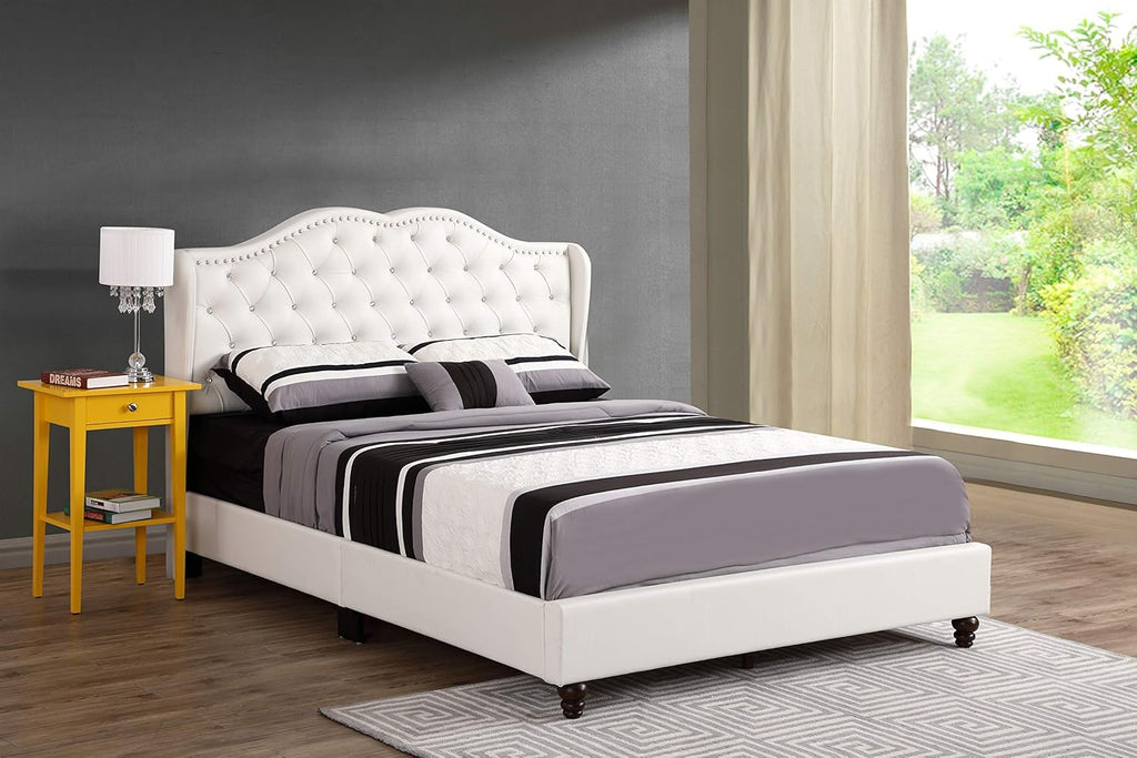 GDFStudio PU Upholstered Bed Frame with Padded Wingback Headboard, Transitional Platform Design, Box Spring Required, Easy Assembly, Full Size Bed for Modern and Classic Bedrooms,50" H White