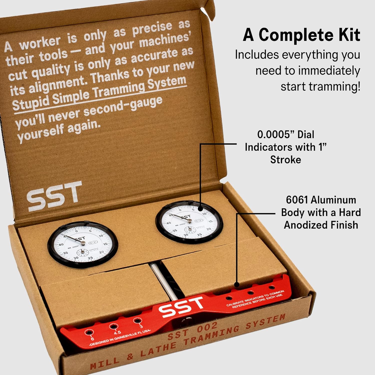 SST - Regular Mill & Lathe Tramming System - Tram, Align, & Square for Machine Calibration - For Angular Misalignment - Precise & Powerful - 0.0005” Dial Indicators - Designed in the USA