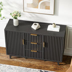 47.2" W Storage Cabinet with 3 Drawers, Fluted Buffet Cabinet with Storage, Large Sideboard with 2 Door, Modern Mid Century TV Stand Coffee Bar Cabinets for Living Room, Kitchen, Entryway