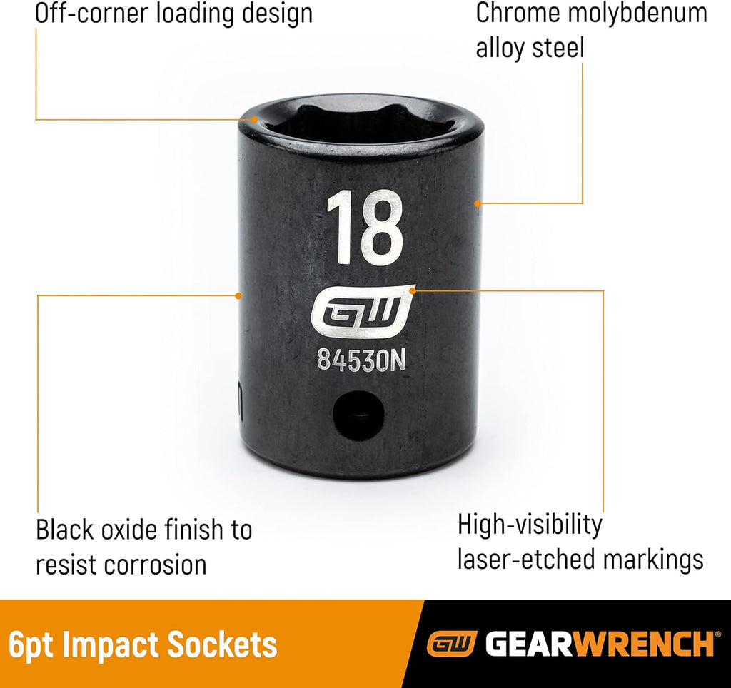GEARWRENCH 29 Pc. 3/8" Drive 6 Pt. Impact Socket Set, Standard & Deep, Metric - 84925N