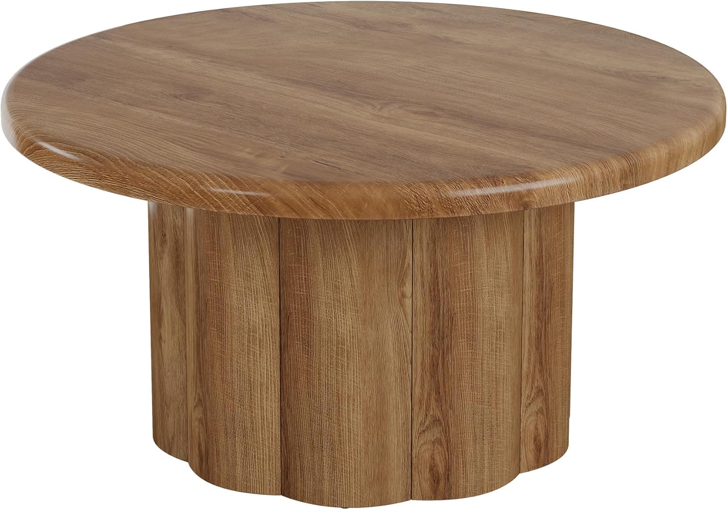 Tribesigns 31.5" Round Coffee Table for Living Room, Farmhouse Circle Center Cocktail Table with Fluted Drum Base, Wooden Living Room Furniture for Apartment, Small Space, Brown